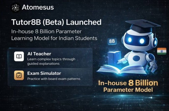 Atomesus Launches Tutor8B (Beta), Introduces In-House 8 Billion Parameter Learning Model for Indian Students Atomesus Launches Tutor8B (Beta), Introduces In-House 8 Billion Parameter Learning Model for Indian Students
